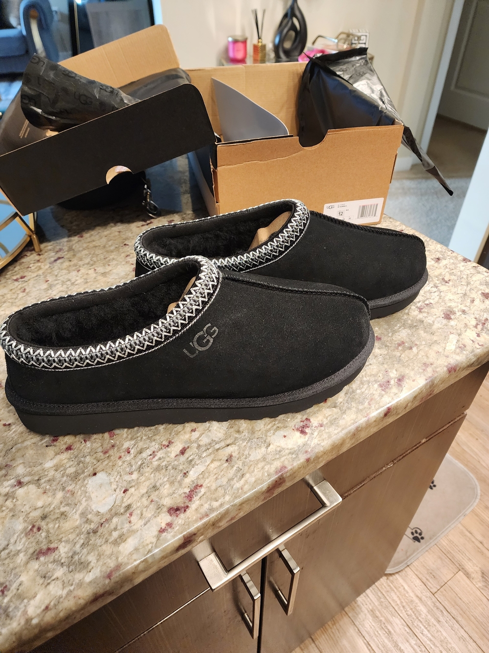 UGG Black Men’s Slip-On Suede Clog with Shearling Trim